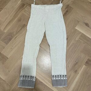 Elegant Cream Women's 100% cotton Pants with Black Accents